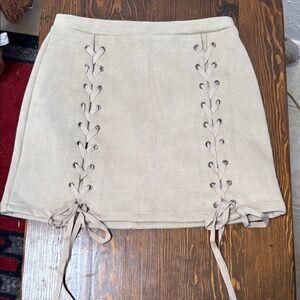 Elegant Tan suede Lace-Up Skirt